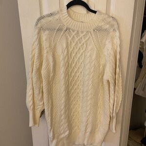 Cream Cable Knit Mini Sweater Dress